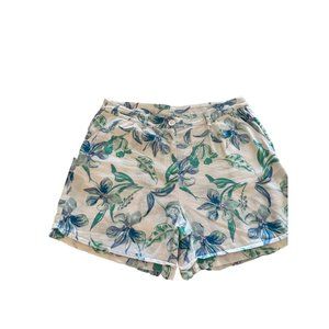 Charlie Paige Linen Blend Flat Front Blue White Floral Shorts Women’s L